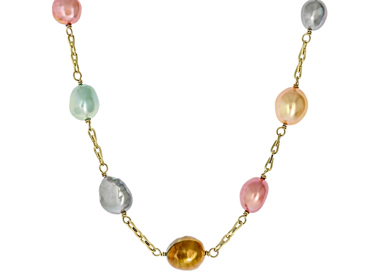 Multi-Color Cultured Freshwater Pearl Gold Tone Stainless Steel