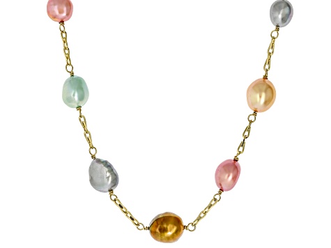 Multi-Color Cultured Freshwater Pearl Gold Tone Stainless Steel