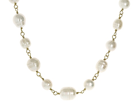 White Cultured Freshwater Pearl Gold Tone Stainless Steel 18 Inch