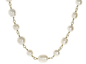White Cultured Freshwater Pearl Gold Tone Stainless Steel 18 Inch Necklace