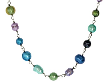 Picture of Multi-Color Cultured Freshwater Pearl Gold Tone Stainless Steel 18 Inch Necklace