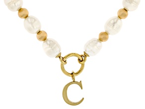 White Cultured Freshwater Pearl With Hematine Stainless Steel 18 Inch Initial Necklace