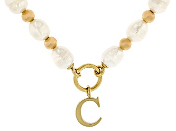 Picture of White Cultured Freshwater Pearl With Hematine Stainless Steel 18 Inch Initial Necklace
