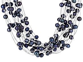 Black Cultured Freshwater Pearl Sterling Silver 18 Inch Necklace