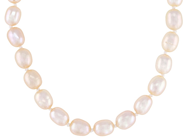 Peach Cultured Freshwater Pearl Sterling Silver 18 Inch Necklace