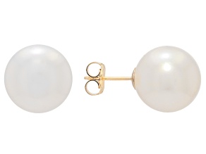 White Cultured South Sea Pearl 14k Yellow Gold Stud Earrings