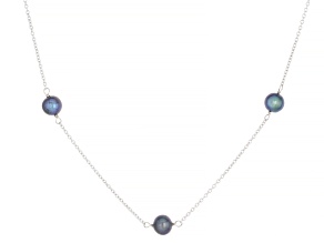 Black Cultured Freshwater Pearl Sterling Silver 18 Inch Strand Necklace