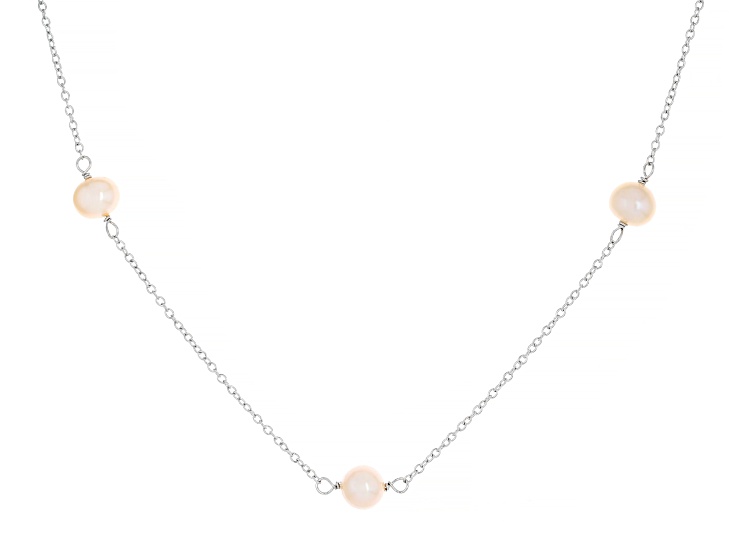 Peach Cultured Freshwater Pearl Sterling Silver 18 Inch Strand Necklace