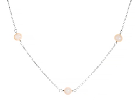 Peach Cultured Freshwater Pearl Sterling Silver 18 Inch Strand Necklace