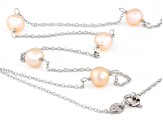 Peach Cultured Freshwater Pearl Sterling Silver 18 Inch Strand Necklace