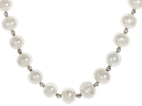 White Cultured Freshwater Pearl Rhodium Over Sterling Silver 18 Inch Strand Necklace