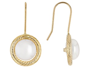 White Cultured Freshwater Pearl 14k Yellow Gold Earrings