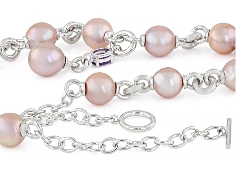 10-13mm Pink Cultured Kasumiga Pearl With Amethyst Rhodium Over