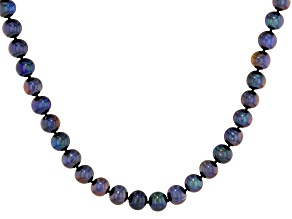 Black Cultured Freshwater Pearl Sterling Silver 18 Inch Strand Necklace
