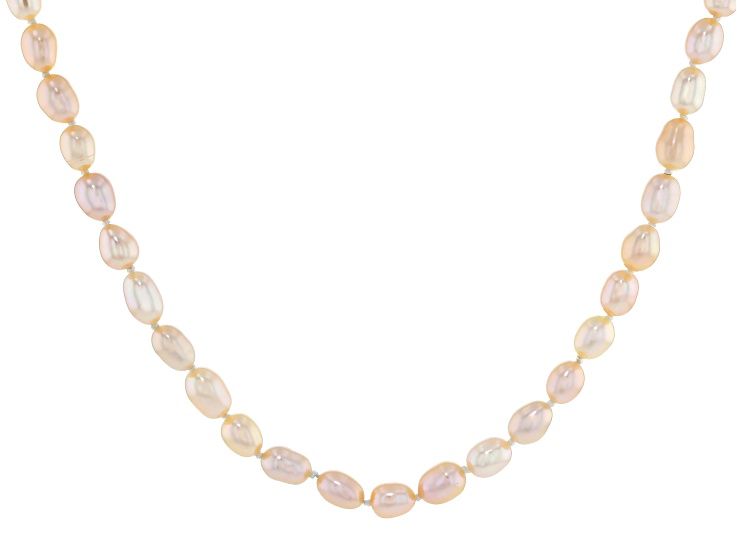 Peach Cultured Freshwater Pearl Sterling Silver 18 Inch Strand Necklace