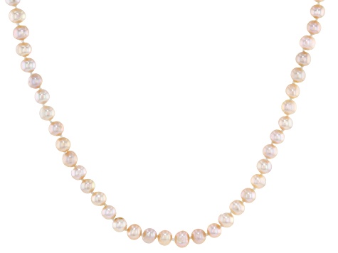 Peach Cultured Freshwater Pearl Sterling Silver 18 Inch Strand Necklace