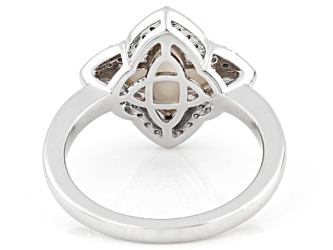 White South Sea Mother-Of-Pearl With 0.23ctw Lab Created White Sapphire Rhodium Over Brass Ring