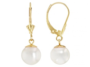 White Cultured Japanese Akoya Pearl 14k Yellow Gold Earrings