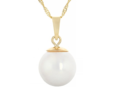 White Cultured Japanese Akoya Pearl 14k Yellow Gold Pendant With Chain