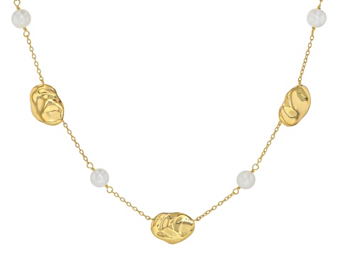 White Cultured Freshwater Pearl 14k Yellow Gold Over Sterling SIlver 16 Inch Necklace