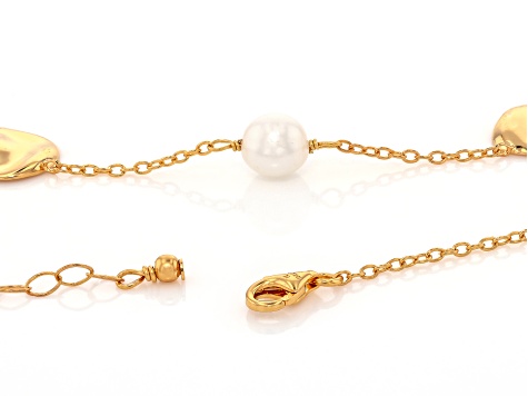 White Cultured Freshwater Pearl 14k Yellow Gold Over Sterling SIlver 16 Inch Necklace