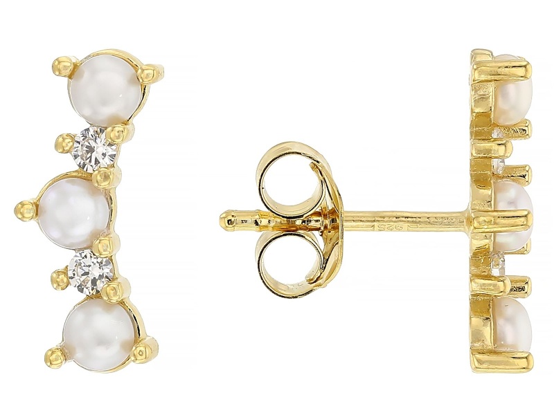White Cultured Freshwater Pearl and Bella Luce® 14k Yellow Gold Over Sterling Silver Earrings