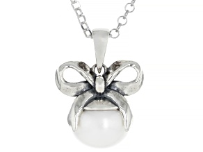 White Cultured Freshwater Pearl Sterling Silver Bow Pendant