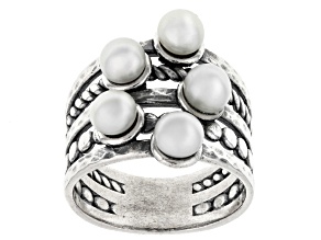 White Cultured Freshwater Pearl Sterling Silver Multi-Row Ring