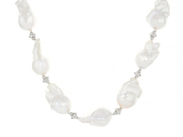 Genusisâ„¢ White Cultured Freshwater Pearl Rhodium Over Sterling Silver 20 Inch Strand Necklace