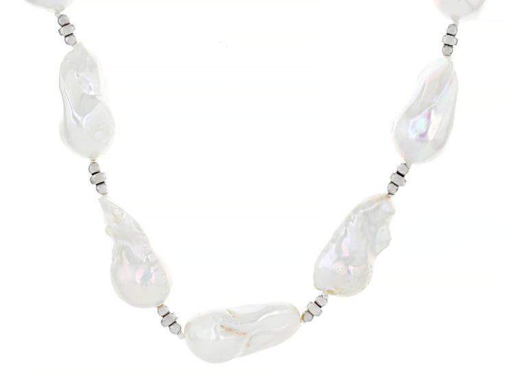 Genusis™ White Cultured Freshwater Pearl Rhodium Over Sterling Silver 20 Inch Strand Necklace