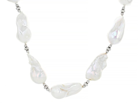 Genusis™ White Cultured Freshwater Pearl Rhodium Over Sterling Silver 20 Inch Strand Necklace