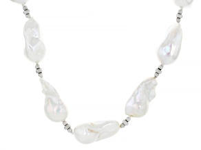 White Cultured Freshwater Pearl Rhodium Over Sterling Silver 20 Inch Strand Necklace
