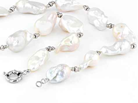 Genusis™ White Cultured Freshwater Pearl Rhodium Over Sterling Silver 20 Inch Strand Necklace