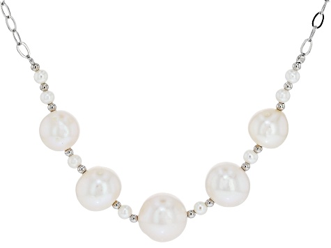 White Cultured Freshwater Pearl Rhodium Over Sterling Silver 18