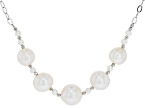 White Cultured Freshwater Pearl Rhodium Over Sterling Silver 18 Inch Necklace