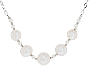 Picture of White Cultured Freshwater Pearl Rhodium Over Sterling Silver 18 Inch Necklace