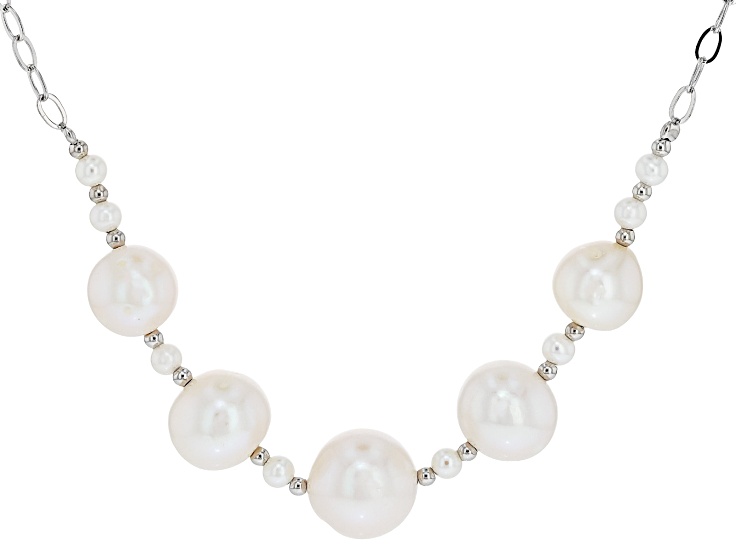 White Cultured Freshwater Pearl Rhodium Over Sterling Silver 18 Inch Necklace