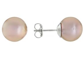 Cultured Kasumiga Pearl Rhodium Over Sterling Silver Stud Earrings