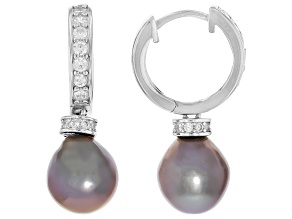 Cultured Kasumiga Pearl With Cubic Zirconia Rhodium Over Sterling Silver Earrings
