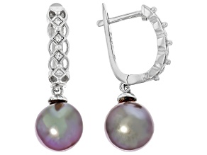 Cultured Kasumiga Pearl With Cubic Zirconia Rhodium Over Sterling Silver Earrings