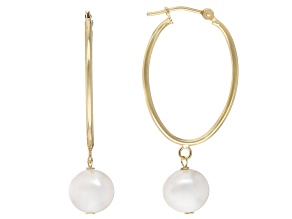 White Cultured Freshwater Pearl 14k Yellow Gold Earrings