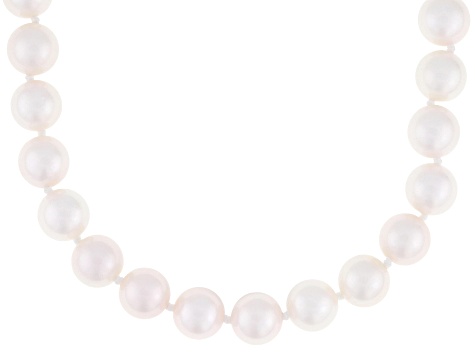 White Cultured Japanese Akoya Pearl 14k Yellow Gold 18 Inch Strand Necklace