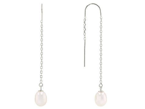 White Cultured Freshwater Pearl Rhodium Over Sterling Silver Earrings