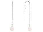 White Cultured Freshwater Pearl Rhodium Over Sterling Silver Earrings