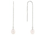 White Cultured Freshwater Pearl Rhodium Over Sterling Silver Earrings