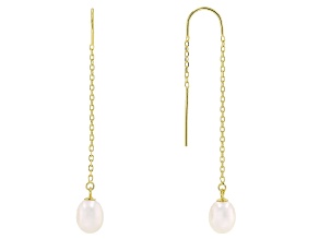White Cultured Freshwater Pearl 14k Yellow Gold Over Sterling Silver Earrings