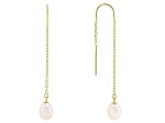 White Cultured Freshwater Pearl 14k Yellow Gold Over Sterling Silver Earrings