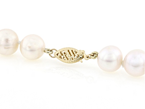White Cultured Freshwater Pearl 14k Yellow Gold 20 Inch Strand Necklace