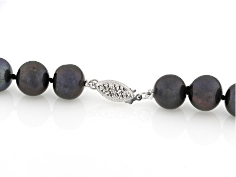 Black Cultured Freshwater Pearl 14k White Gold 18 Inch Strand Necklace