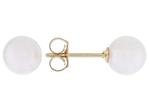 White Cultured Japanese Akoya Pearl 14k Yellow Gold Stud Earrings